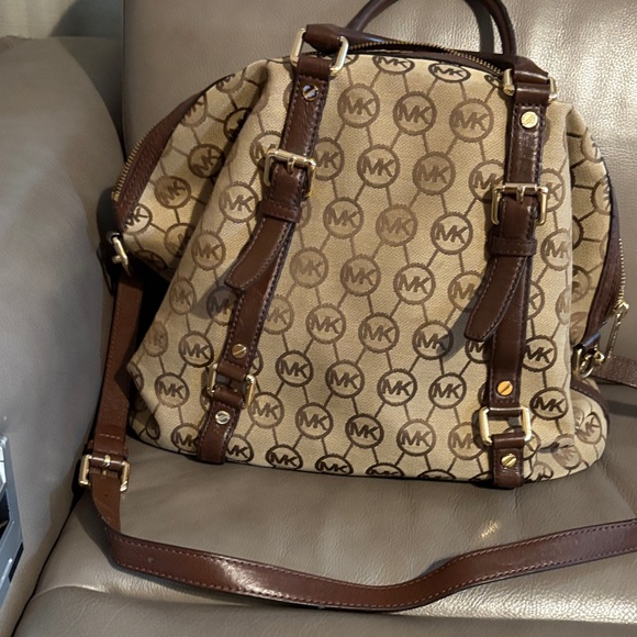 Michael Kors Tan and Brown Monogram Backpack - Picture 1 of 1